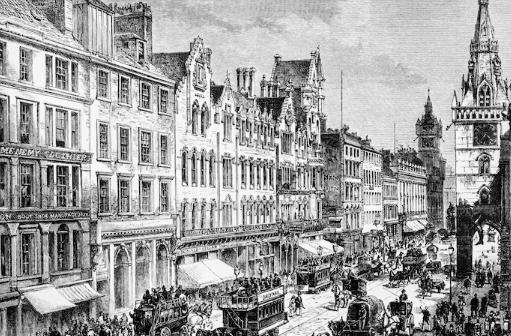Trongate, one of Glasgow’s oldest streets, during the late 18th century